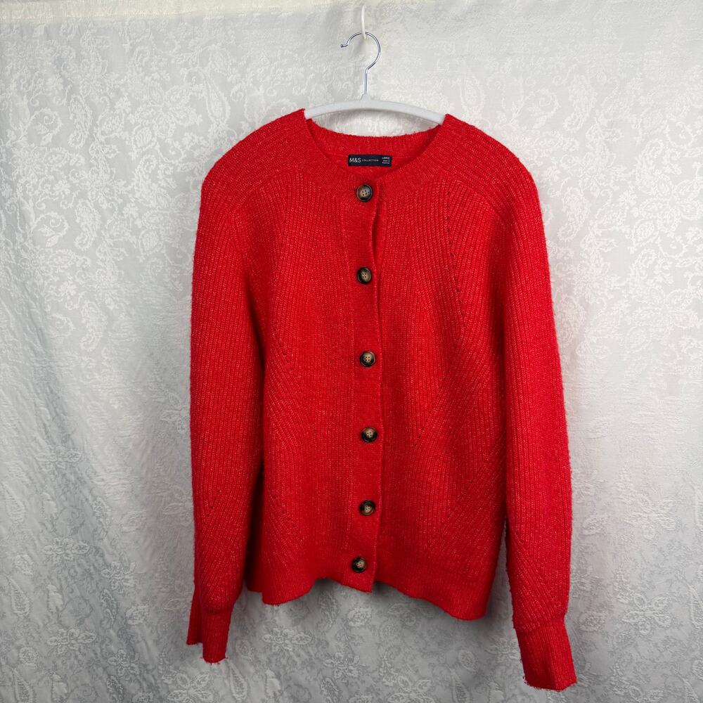 M&S Collection Womens Large Red Knit Button Front Cardigan Sweater